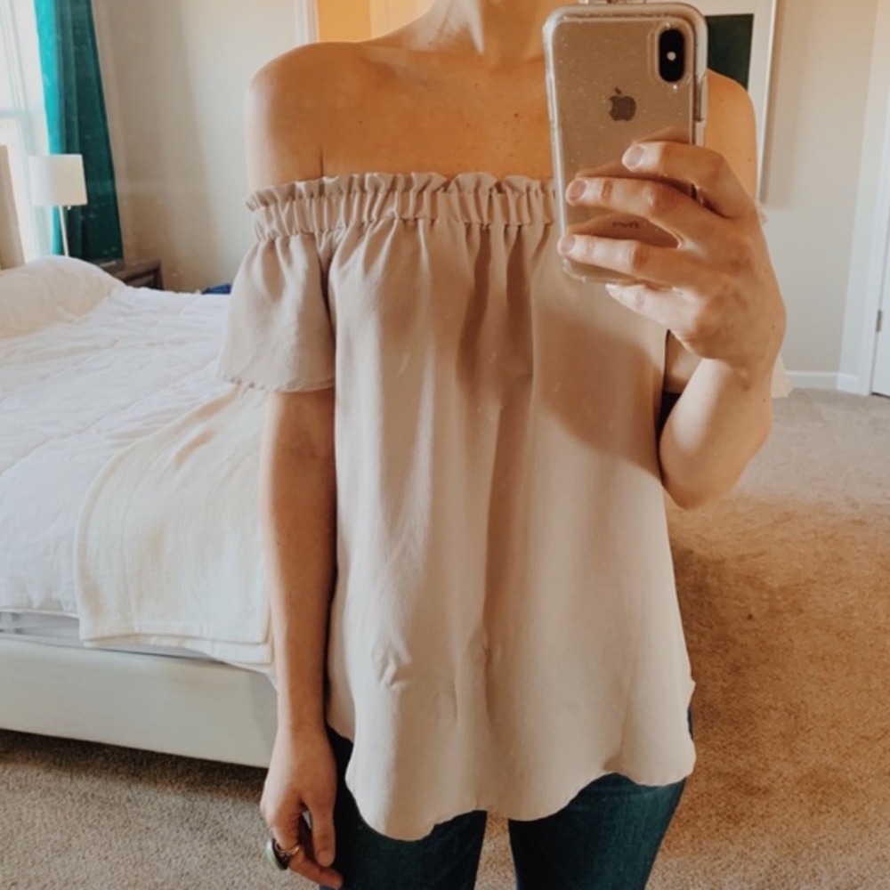 Sienna Sky Beige Off the Shoulder Top